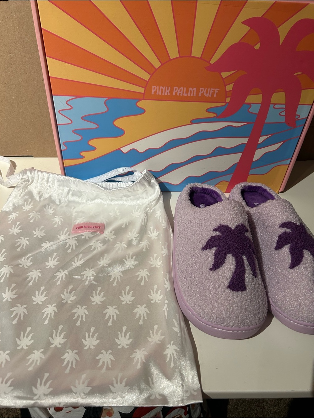 Pink Palm Puff Malibu Slippers in Twilight